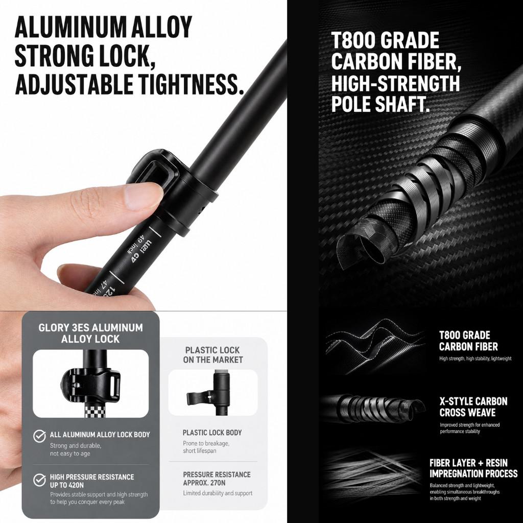 Blackdog Trekking Pole Carbon Guangyi CBD2650DS010 Tongkat Hiking Pendakian Camping Trekpole Teleskopik Ringan