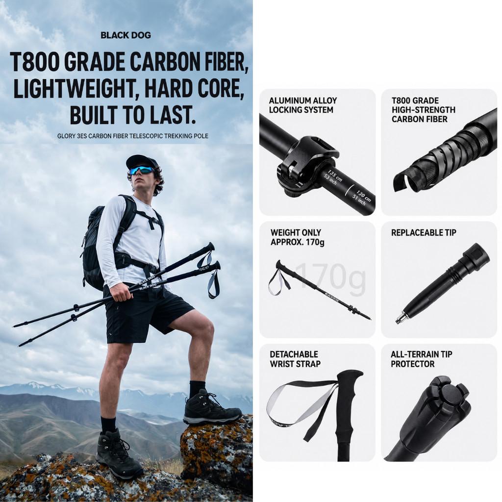 Blackdog Trekking Pole Carbon Guangyi CBD2650DS010 Tongkat Hiking Pendakian Camping Trekpole Teleskopik Ringan