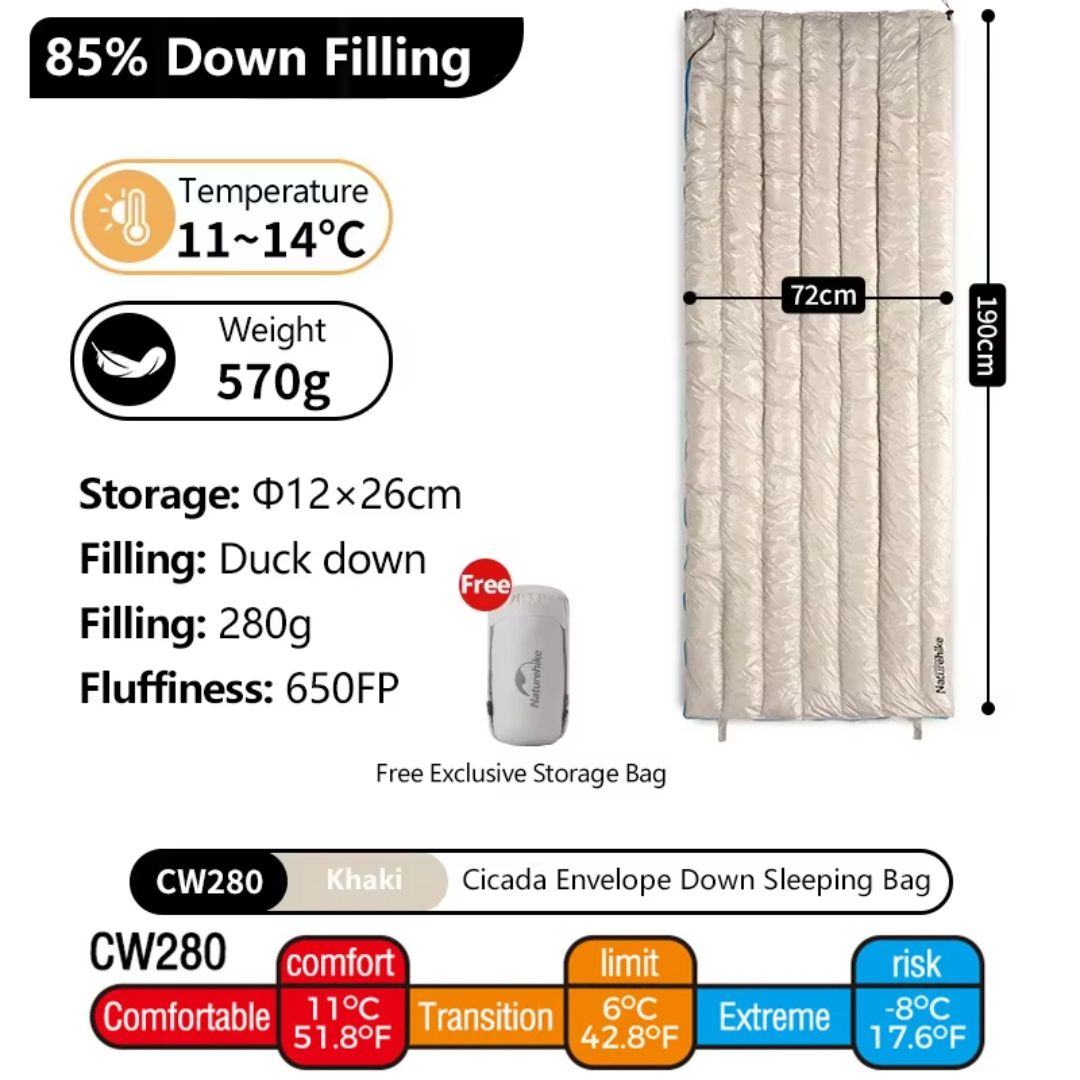 Naturehike Kantong TIdur Envelope CW280 CW295 CNK2300SD013 Sleeping Bag Duck Down CWM400 NH18Y011-R Ultralight