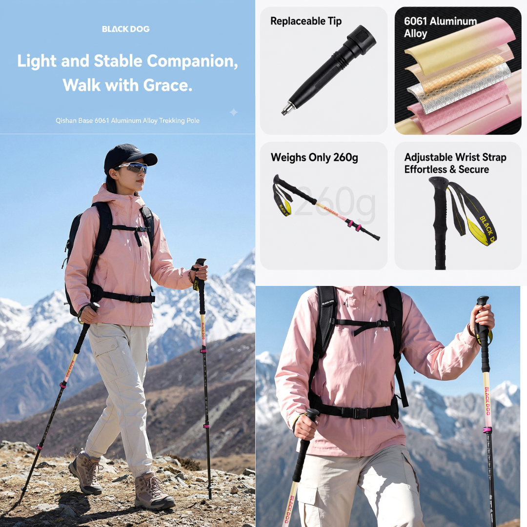 Blackdog QB01 Telescopic Trekking Pole Alluminium Alloy 3 Nodes Ultralight CBD2550DS010 Qishan