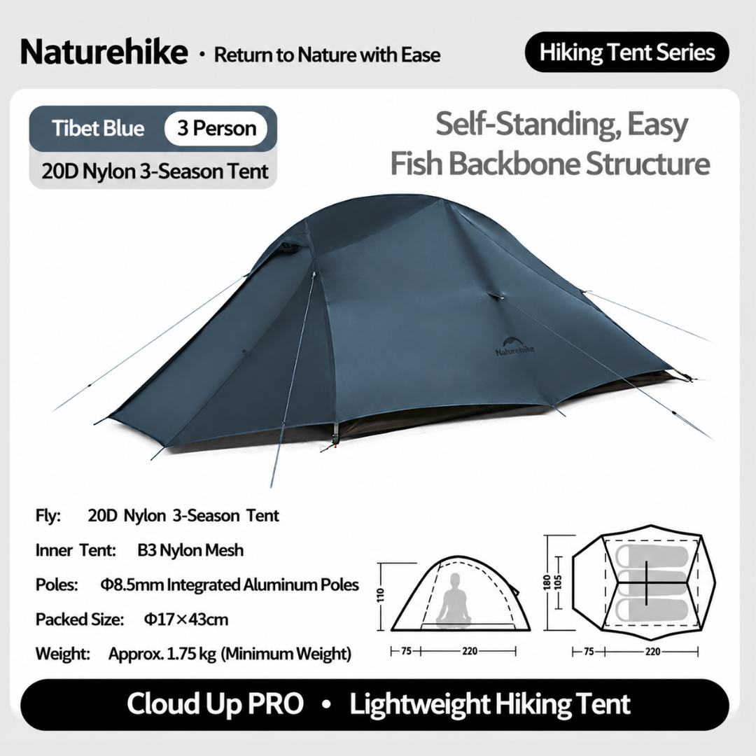 Tenda Hiking Ringan Naturehike Hiking Tent Cloud Up NH18T010-T NH17T001-T NH18T030-T CNK2450WS032