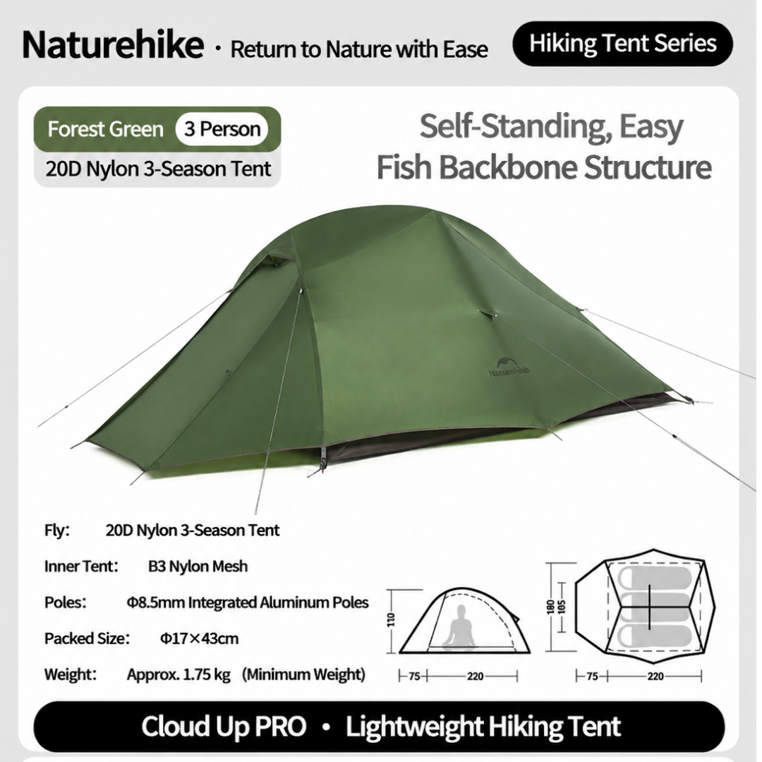 Tenda Hiking Ringan Naturehike Hiking Tent Cloud Up NH18T010-T NH17T001-T NH18T030-T CNK2450WS032