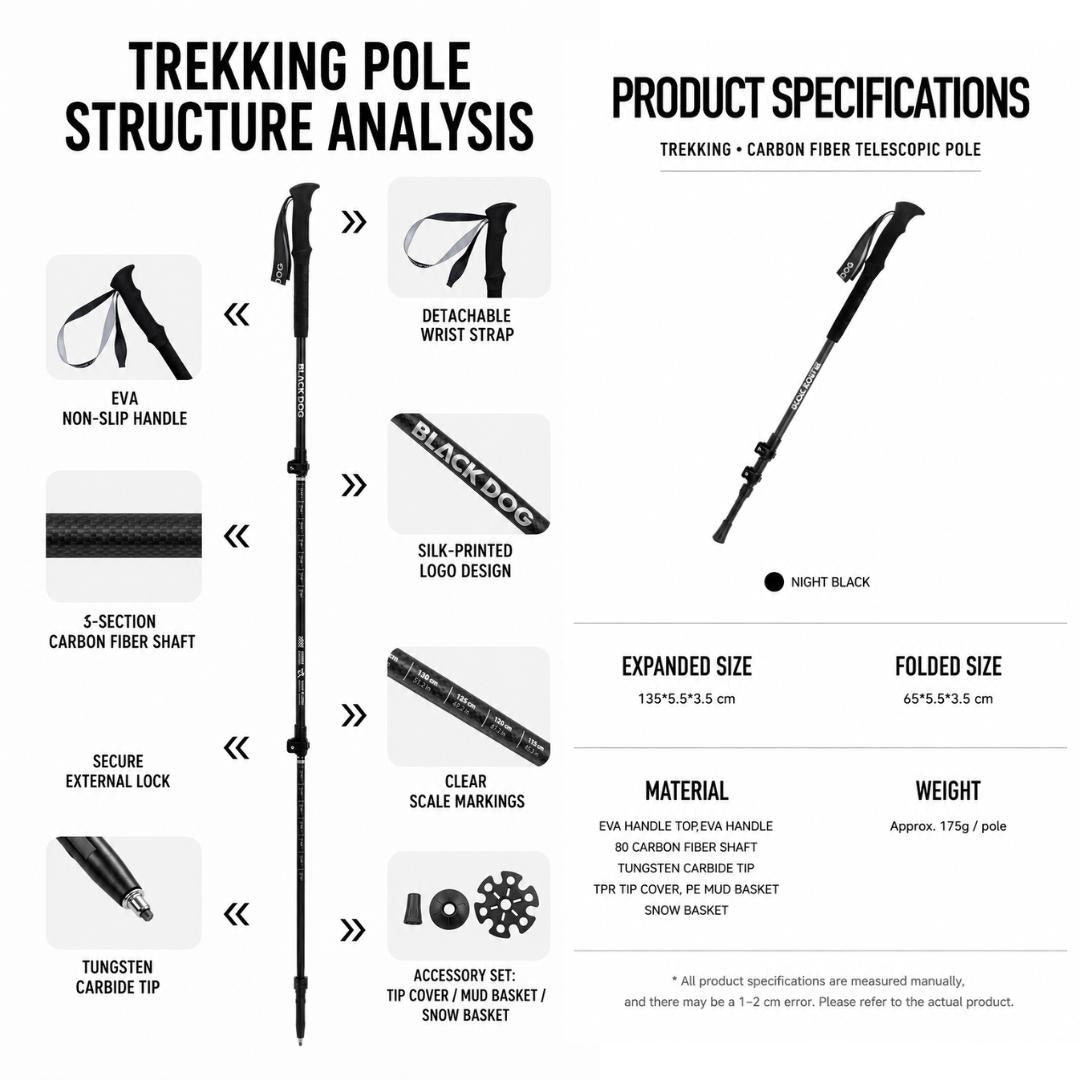 Blackdog Trekking Pole Carbon Xingshan CBD2650DS012 Tongkat Hiking Pendakian Camping Trekpole Teleskopik Ringan