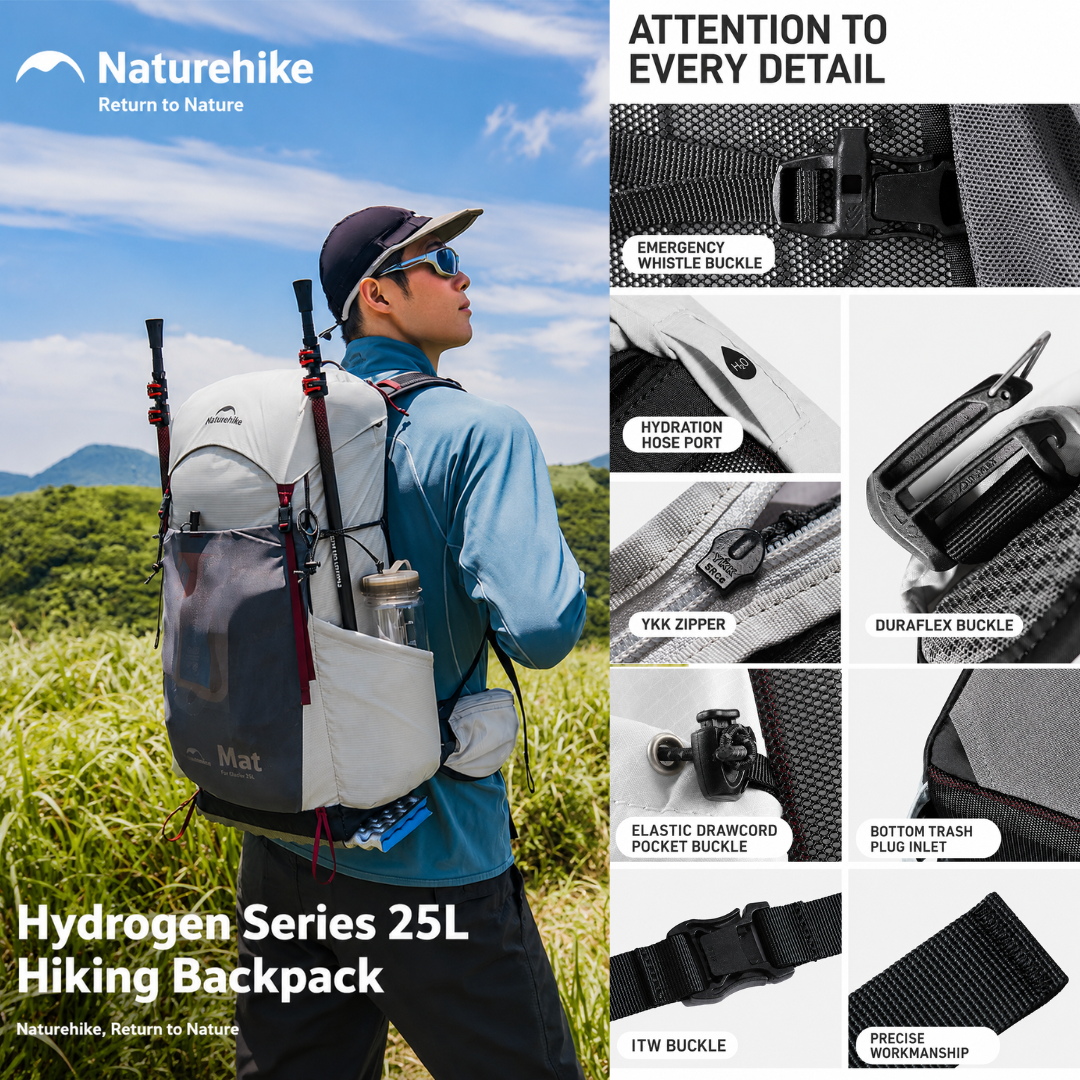 Naturehike Tas Hiking Gunung Ringan Hydrogen 25L Ultralight Backpack CNK2550XB010-D8U Tas Ransel Hiking Lipat Ringan Waterproof Daypack Travel Outdoor