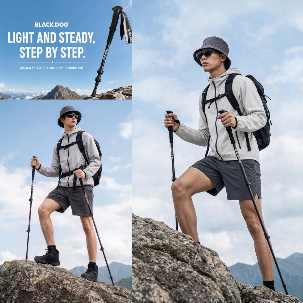 Blackdog Trekking Pole Qishan Pro Allumunium 7075 CBD2550DS011 Tongkat Hiking Pendakian Camping Trekpole Teleskopik Ringan