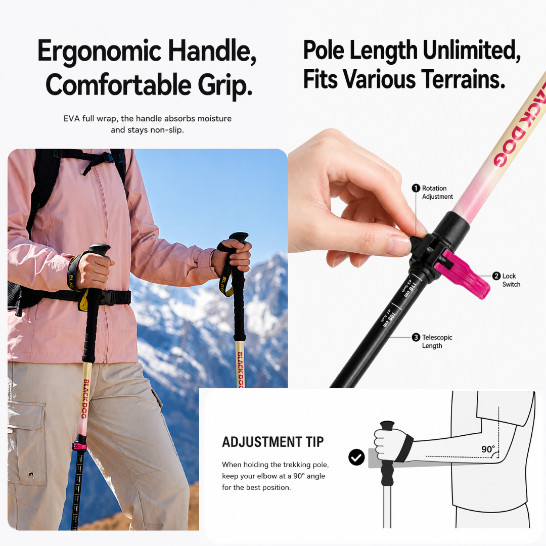 Blackdog QB01 Telescopic Trekking Pole Alluminium Alloy 3 Nodes Ultralight CBD2550DS010 Qishan