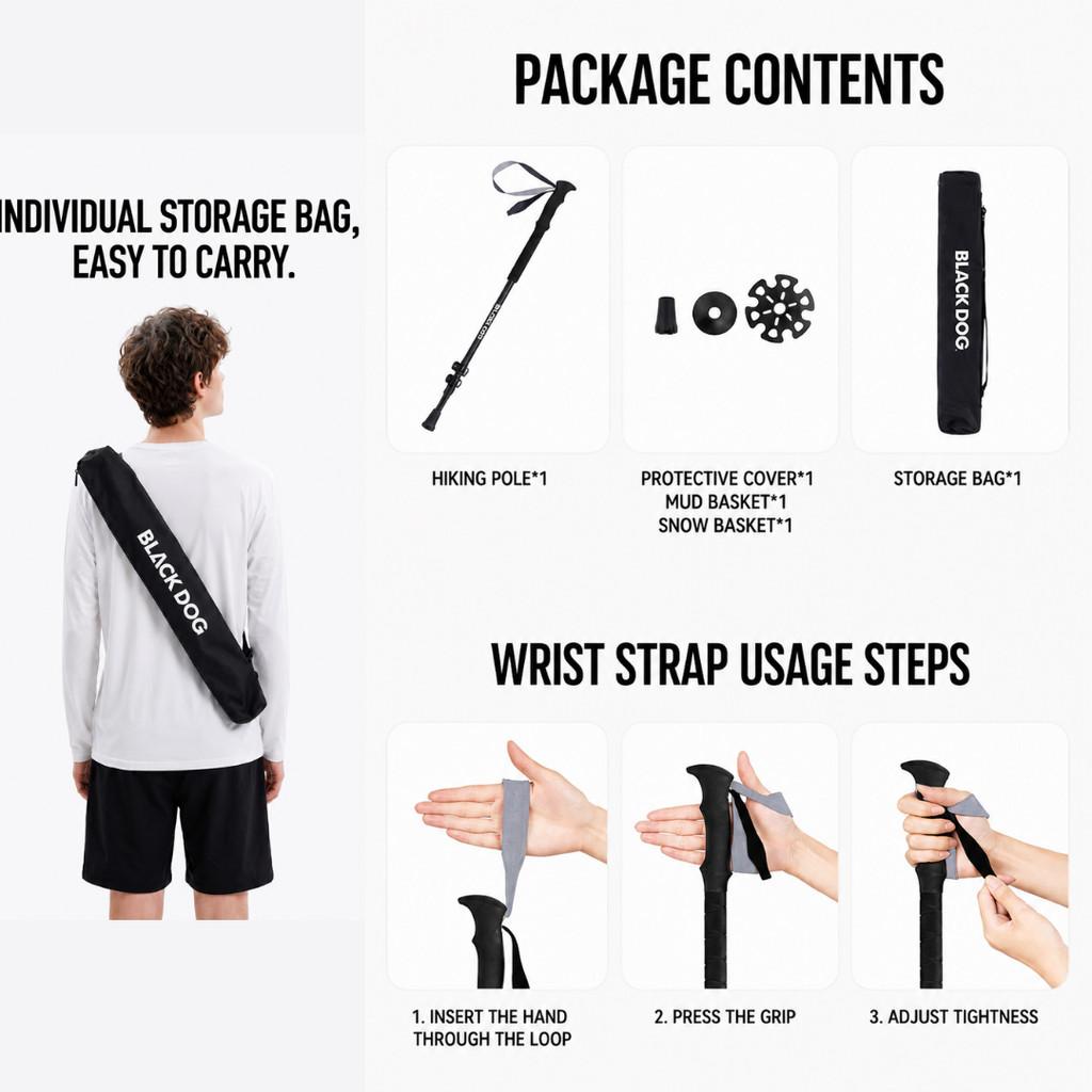 Blackdog Trekking Pole Carbon Guangyi CBD2650DS010 Tongkat Hiking Pendakian Camping Trekpole Teleskopik Ringan
