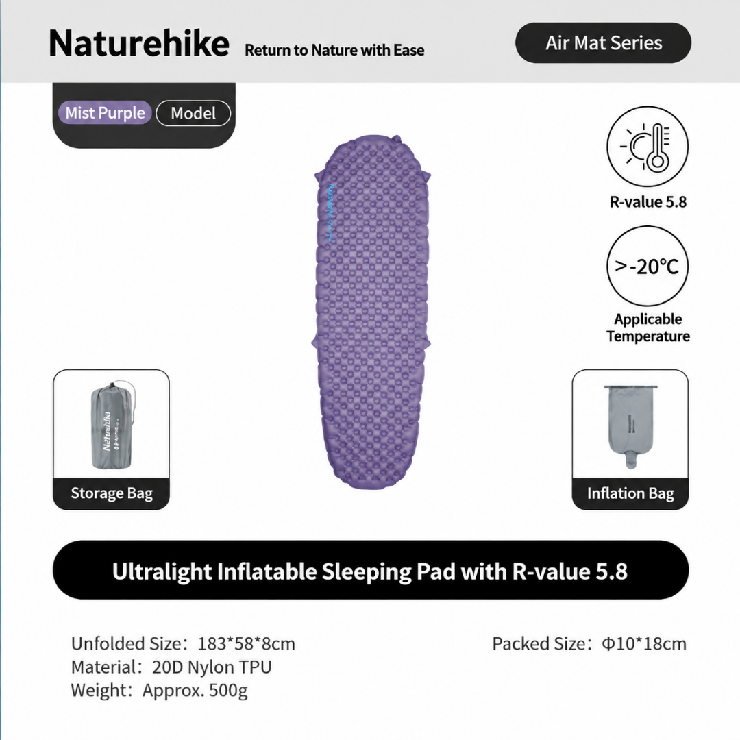 Naturehike Matras Angin Lipat Hiking Ultralight Tuye R5.8 CNH22DZ016 Sleeping Pad Camping