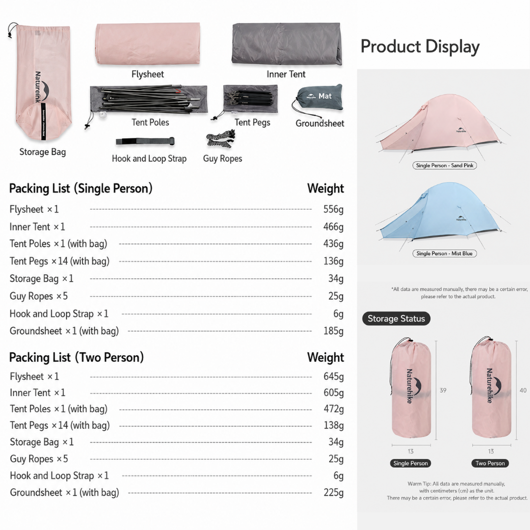 Tenda Hiking Ringan Naturehike Hiking Tent Cloud Up NH18T010-T NH17T001-T NH18T030-T CNK2450WS032