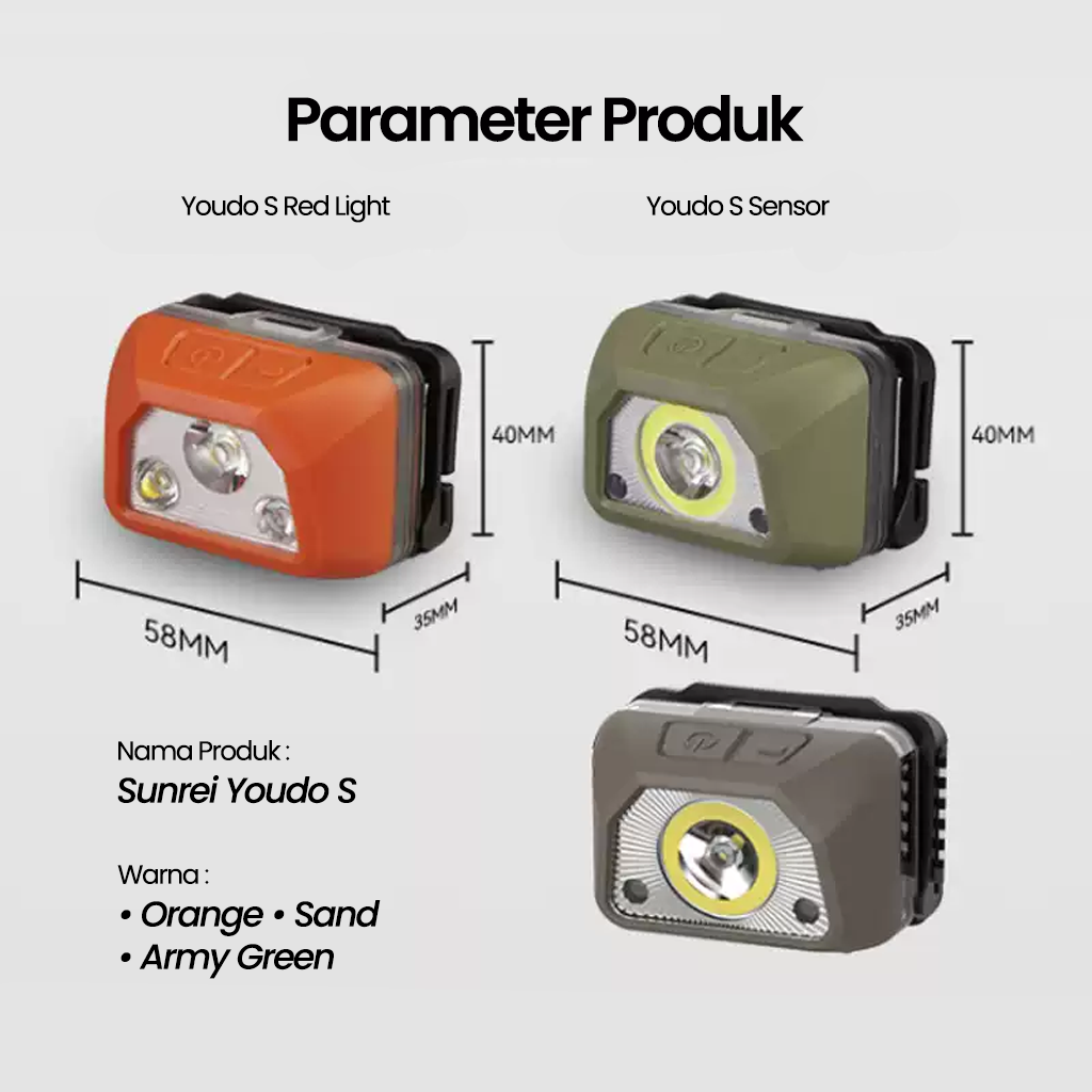 Sunrei Senter Kepala Youdo S Batre Hybrid Litium AAA Headlamp Outdoor 400 600 Lumens Waterproof IPX8