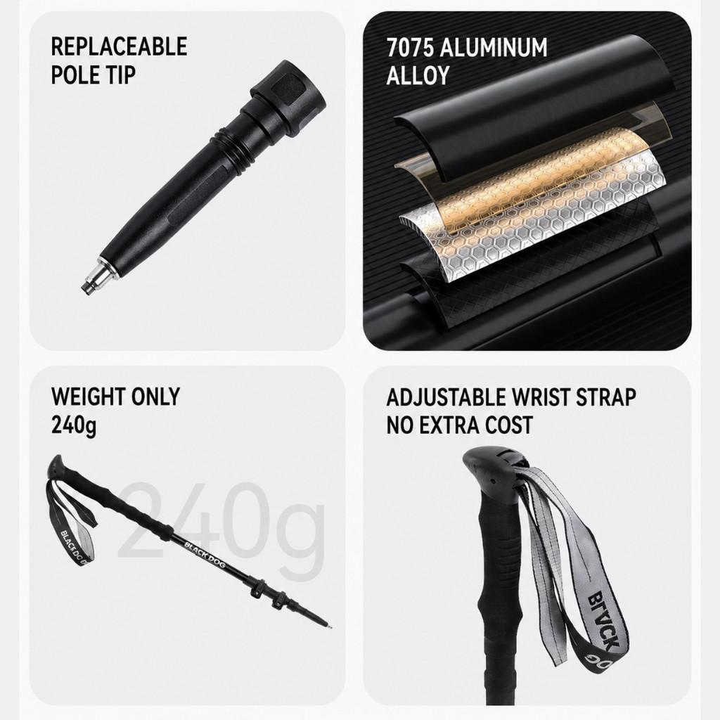 Blackdog Trekking Pole Qishan Pro Allumunium 7075 CBD2550DS011 Tongkat Hiking Pendakian Camping Trekpole Teleskopik Ringan