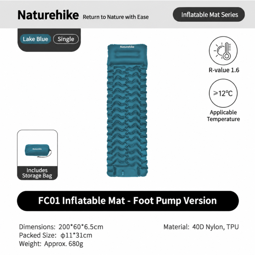 Naturehike Matras Angin Camping Portable FC01 CNK2550WS019 Ultralight Hiking Outdoor Mattress R1.6