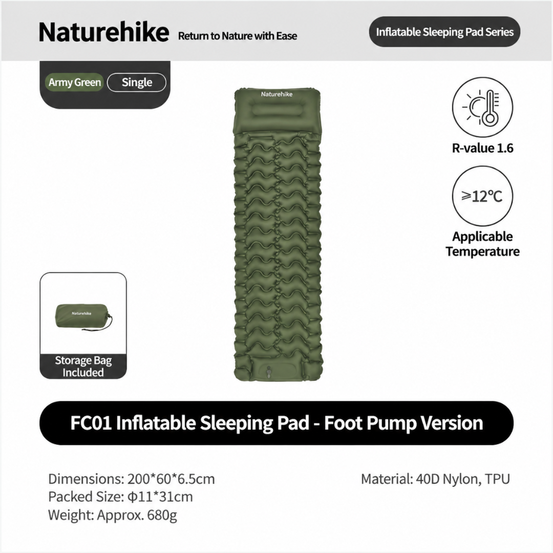 Naturehike Matras Angin Camping Portable FC01 CNK2550WS019 Ultralight Hiking Outdoor Mattress R1.6