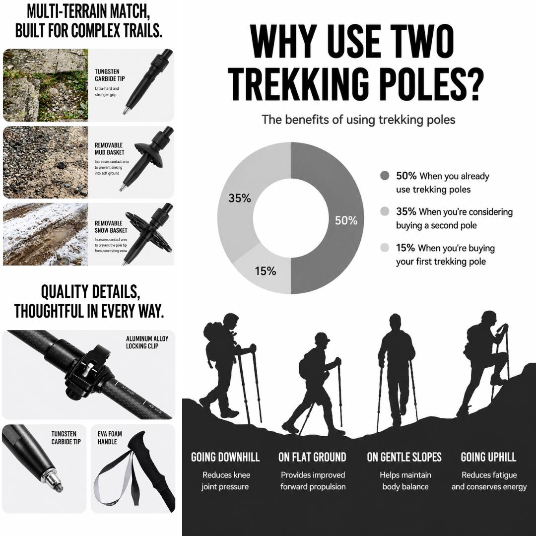 Blackdog Trekking Pole Carbon Xingshan CBD2650DS012 Tongkat Hiking Pendakian Camping Trekpole Teleskopik Ringan