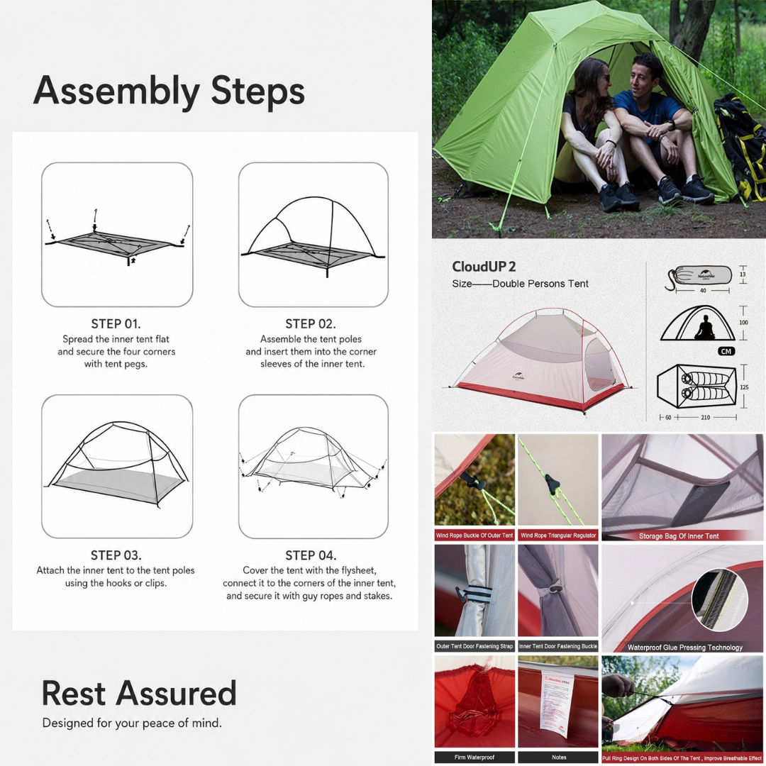 Tenda Hiking Ringan Naturehike Hiking Tent Cloud Up NH18T010-T NH17T001-T NH18T030-T CNK2450WS032