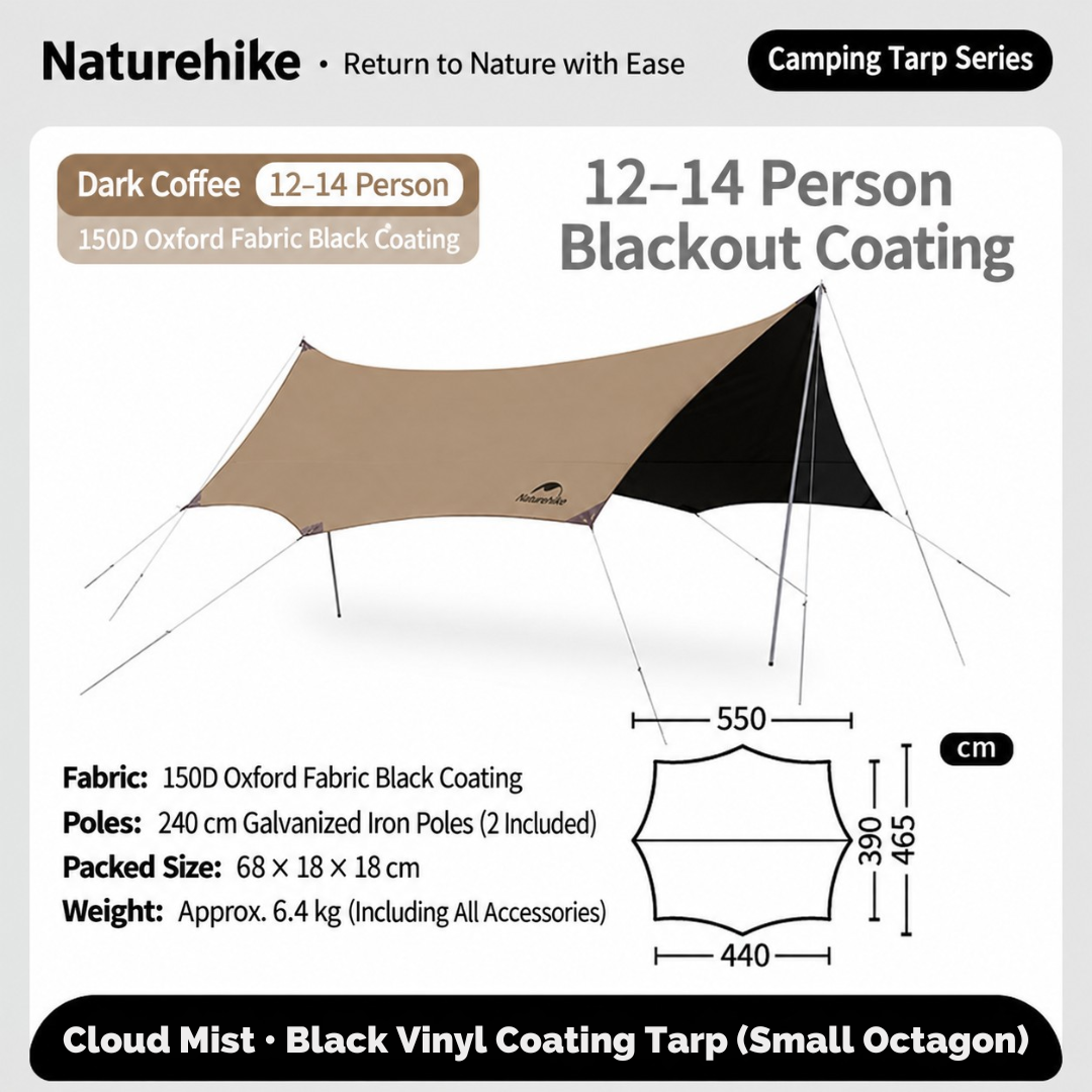 Naturehike Kanopi Flysheet Camping CNK2350WS015 Cloud Skies Canopy Tarp Black Vinyl Coating