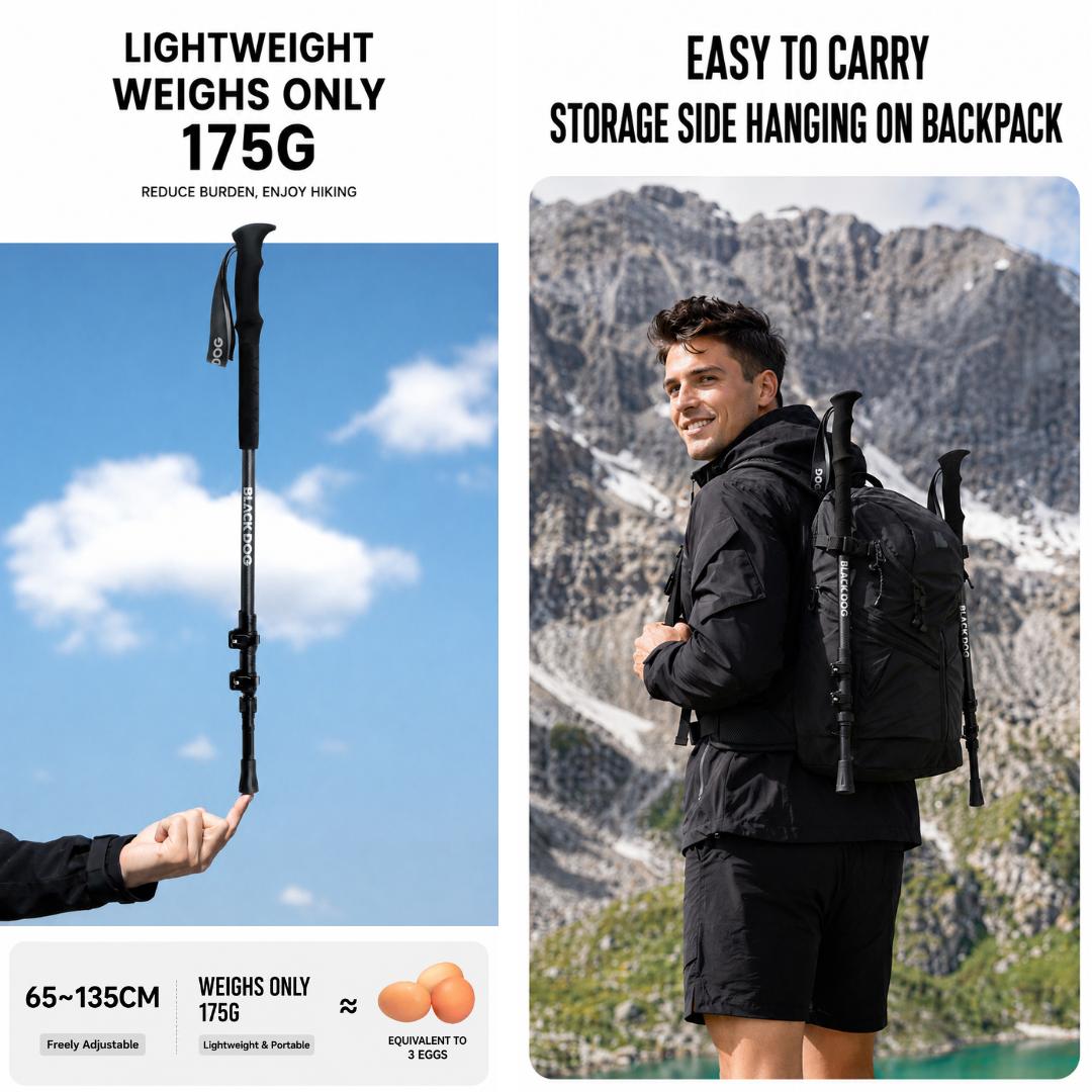 Blackdog Trekking Pole Carbon Xingshan CBD2650DS012 Tongkat Hiking Pendakian Camping Trekpole Teleskopik Ringan