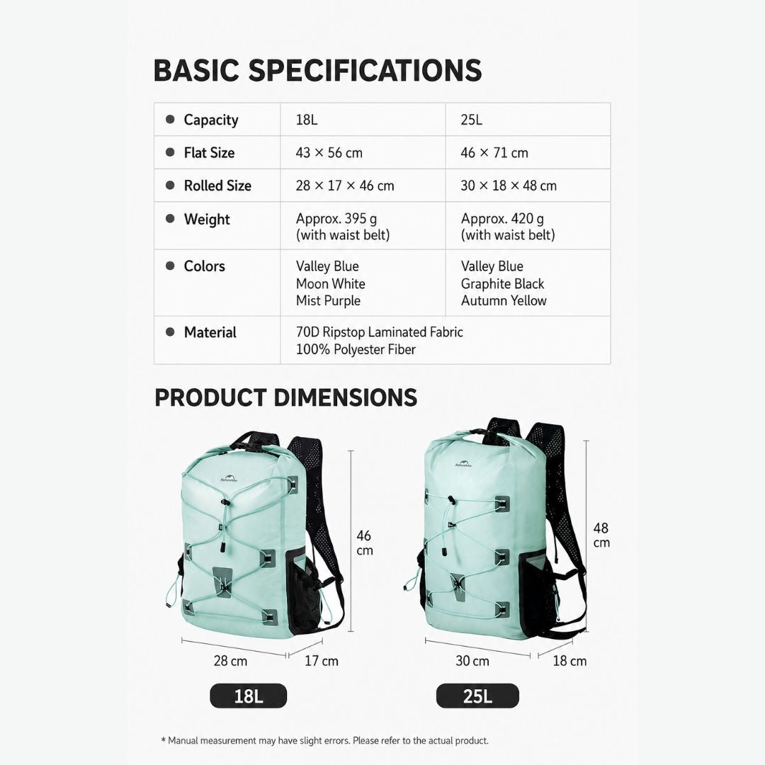 Dry Bag Ringan NATUREHIKE CNH22BB003 25L Backpack Carrier Hiking
