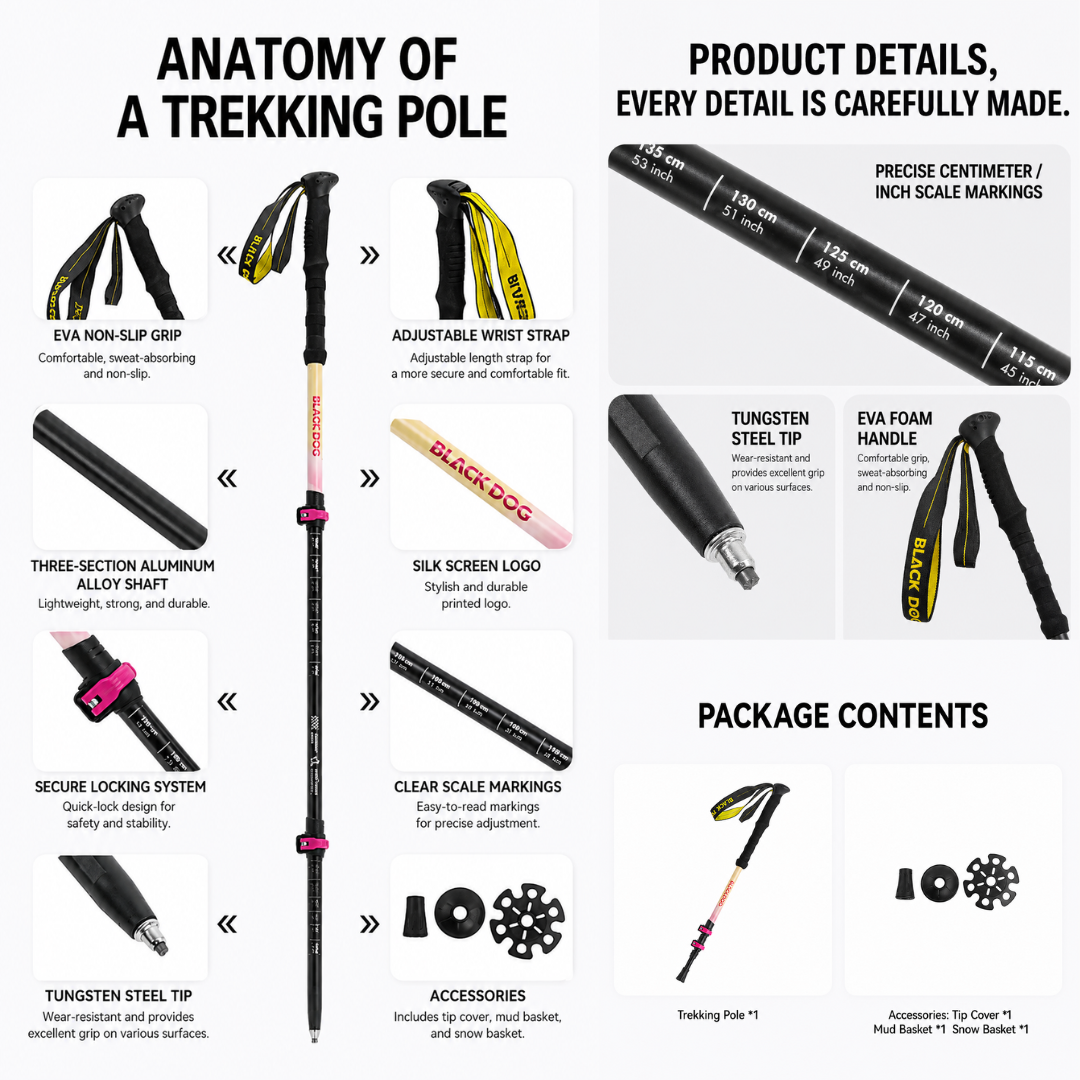 Blackdog QB01 Telescopic Trekking Pole Alluminium Alloy 3 Nodes Ultralight CBD2550DS010 Qishan