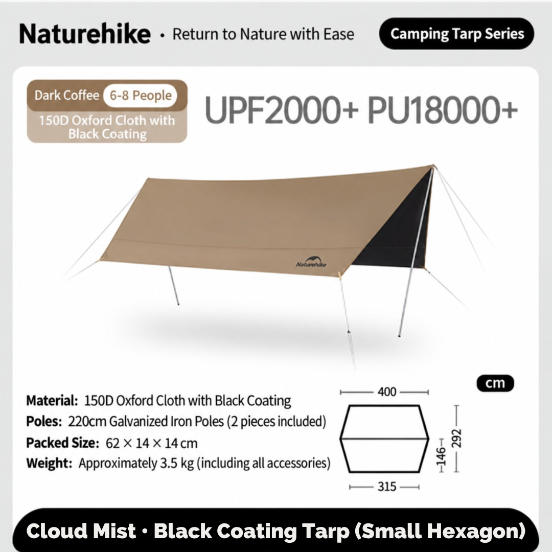 Naturehike Kanopi Flysheet Camping CNK2350WS015 Cloud Skies Canopy Tarp Black Vinyl Coating