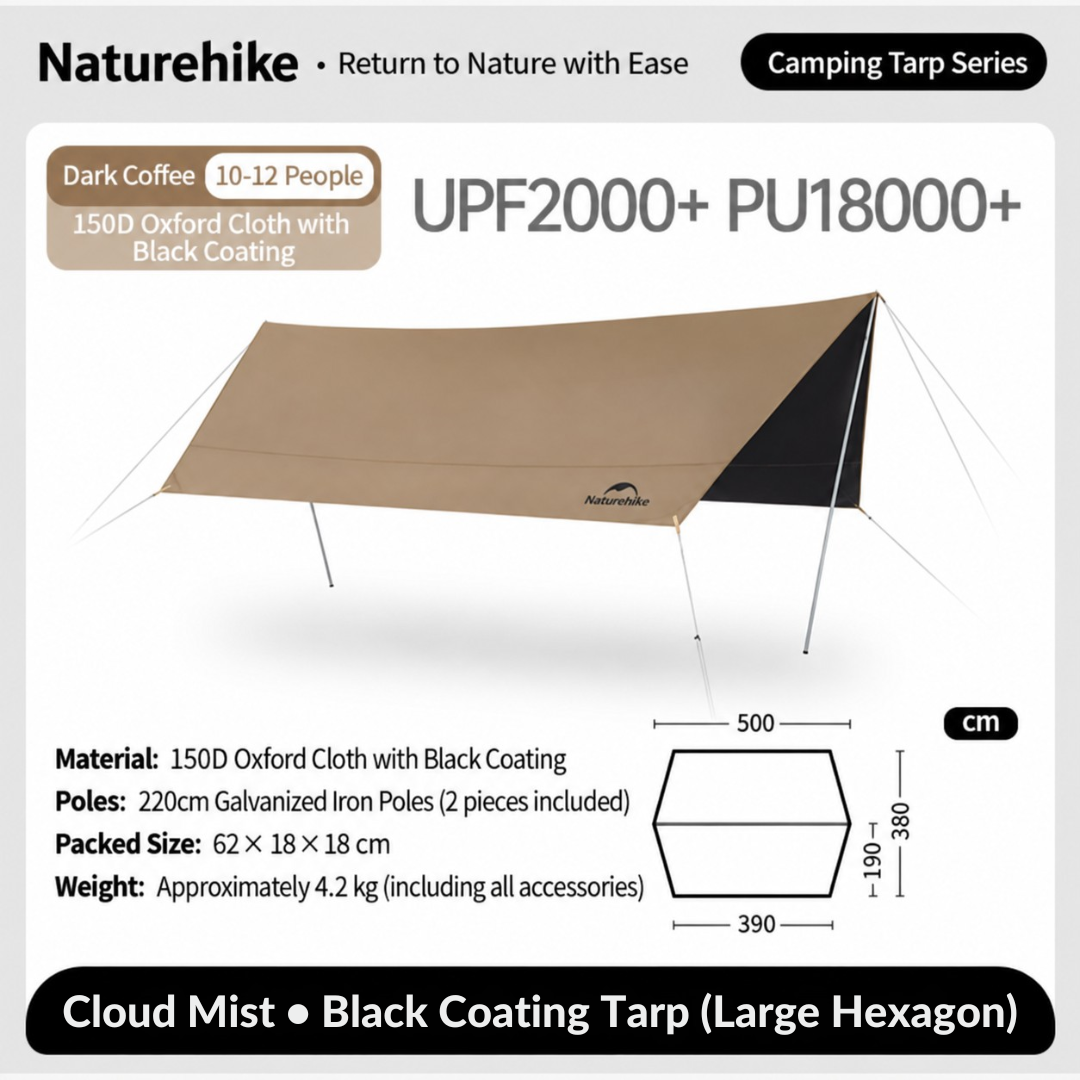 Naturehike Kanopi Flysheet Camping CNK2350WS015 Cloud Skies Canopy Tarp Black Vinyl Coating