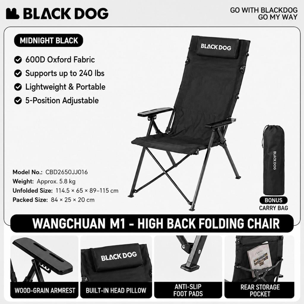 Blackdog Kursi Camping Lipat Premium M1 CBD2650JJ016 High Back Reclining Camping Chair