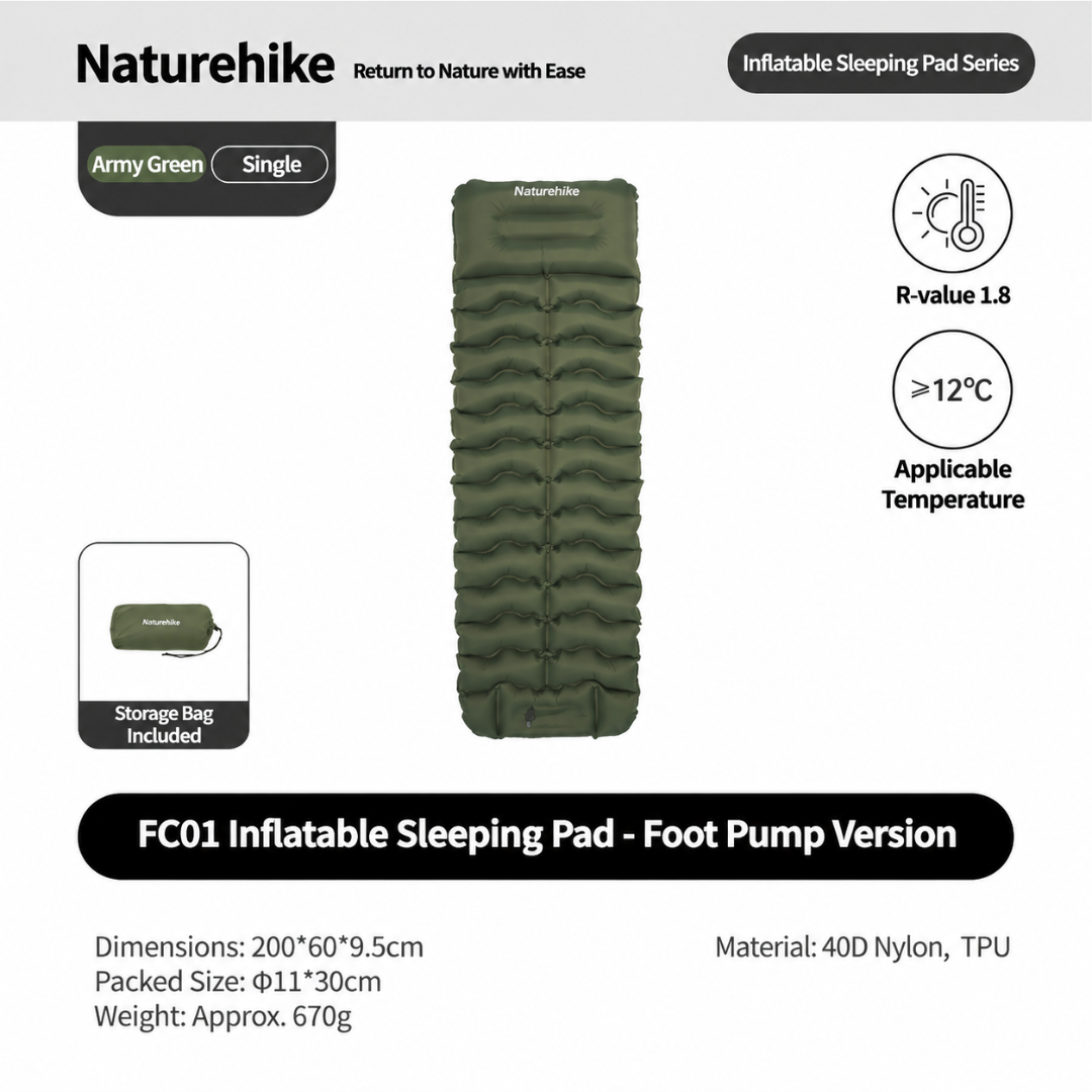 Naturehike Matras Angin Camping Portable FC01 CNK2550WS019 Ultralight Hiking Outdoor Mattress R1.6
