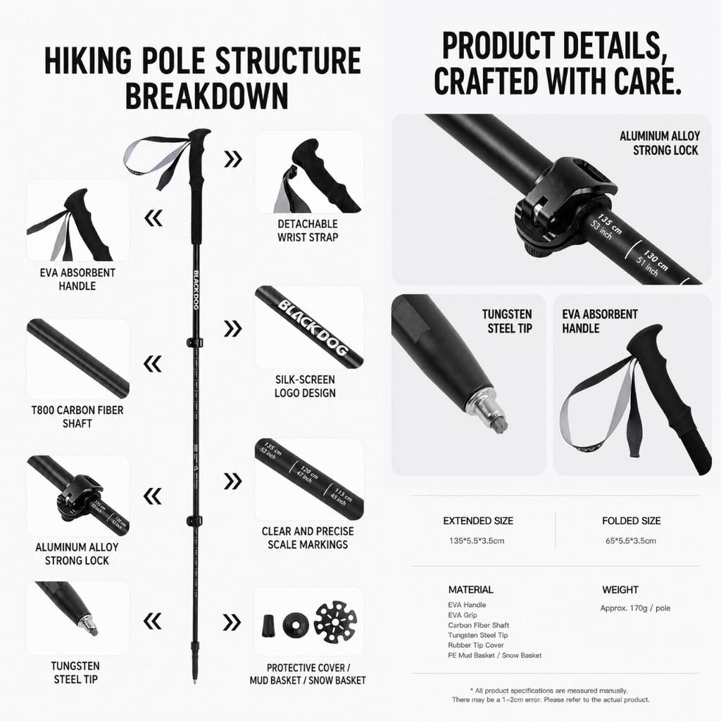 Blackdog Trekking Pole Carbon Guangyi CBD2650DS010 Tongkat Hiking Pendakian Camping Trekpole Teleskopik Ringan