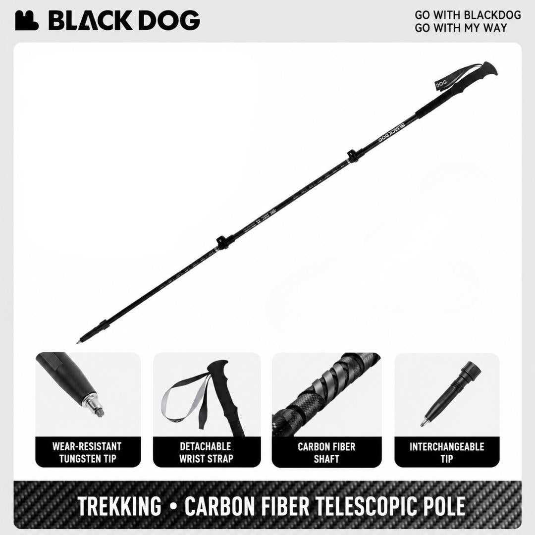 Blackdog Trekking Pole Carbon Xingshan CBD2650DS012 Tongkat Hiking Pendakian Camping Trekpole Teleskopik Ringan