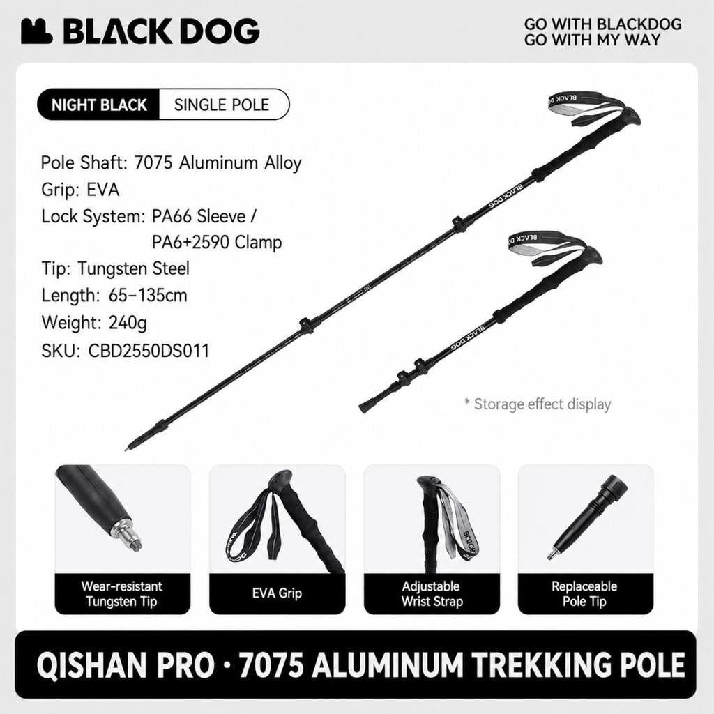 Blackdog Trekking Pole Qishan Pro Allumunium 7075 CBD2550DS011 Tongkat Hiking Pendakian Camping Trekpole Teleskopik Ringan