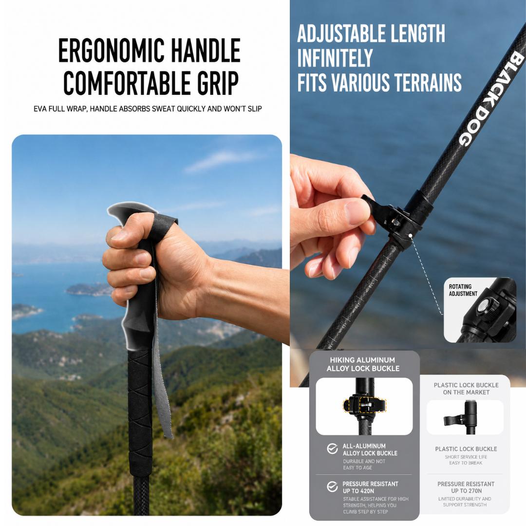 Blackdog Trekking Pole Carbon Xingshan CBD2650DS012 Tongkat Hiking Pendakian Camping Trekpole Teleskopik Ringan