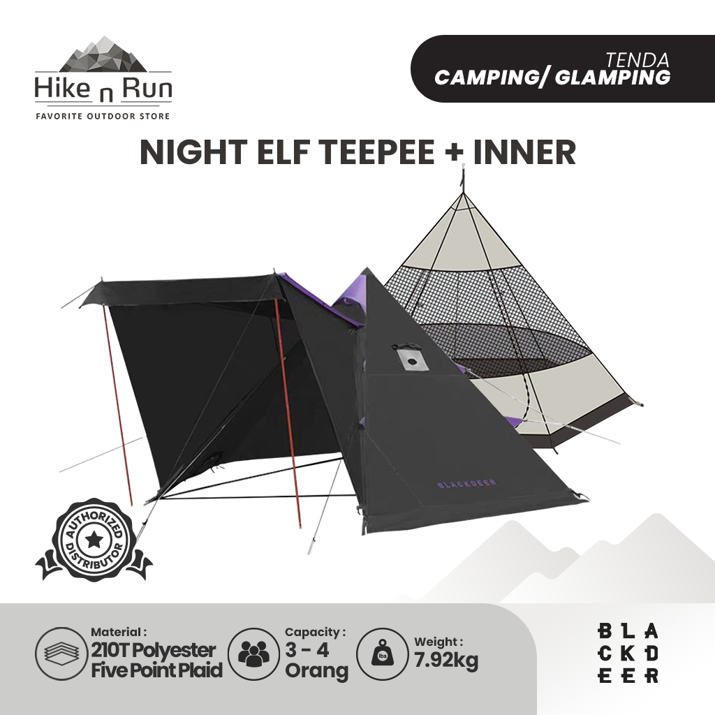 BUNDLING Tenda Camping Blackdeer BD12211153 Night Elf TeePee Tent 2.0 + BD Inner Tent TeePee Night Elf 2.0