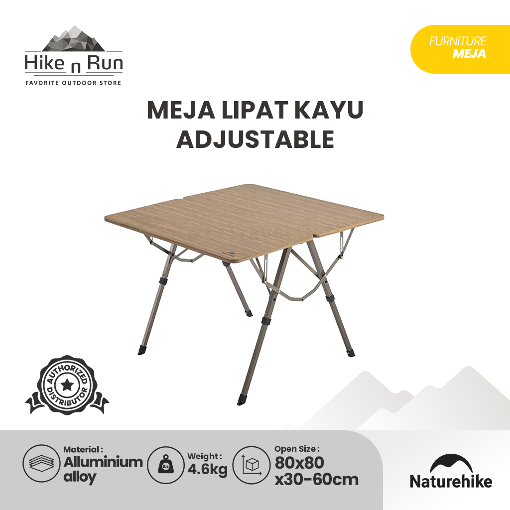 MEJA LIPAT CAMPING KAYU ADJUSTABLE NATUREHIKE CNH22JU054 LIGHTWEIGHT FOLDING TABLE