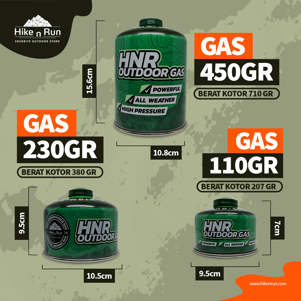 Hike n Run Portable Gas Canister Camping Hiking Terisi 110gr 230gr 450gr