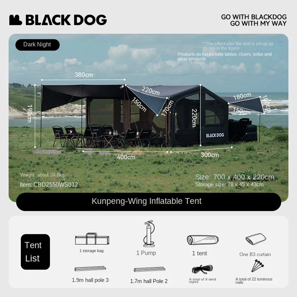 BlackDog Tenda Camping ROC Air Inflatable Glamping Tent CBD2550WS012 Canopy CBD2550WS026