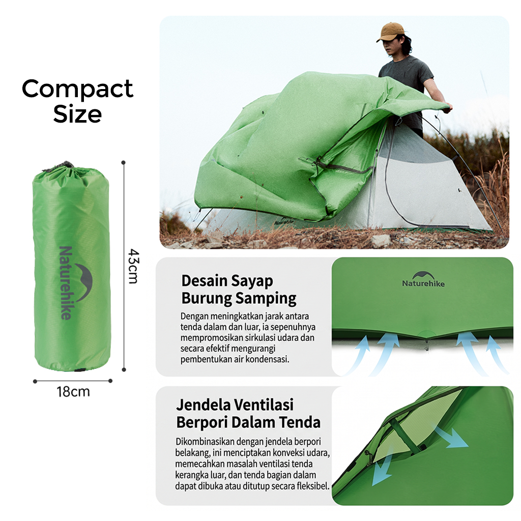 Tenda Hiking Ringan Naturehike Hiking Tent Cloud Up NH18T010-T/NH17T001-T/NH18T030-T/CNK2450WS032