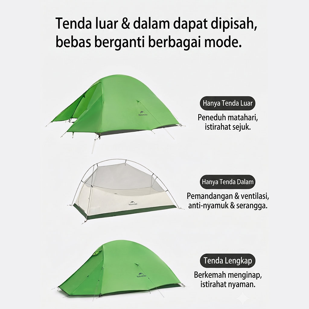Tenda Hiking Ringan Naturehike Hiking Tent Cloud Up NH18T010-T/NH17T001-T/NH18T030-T/CNK2450WS032