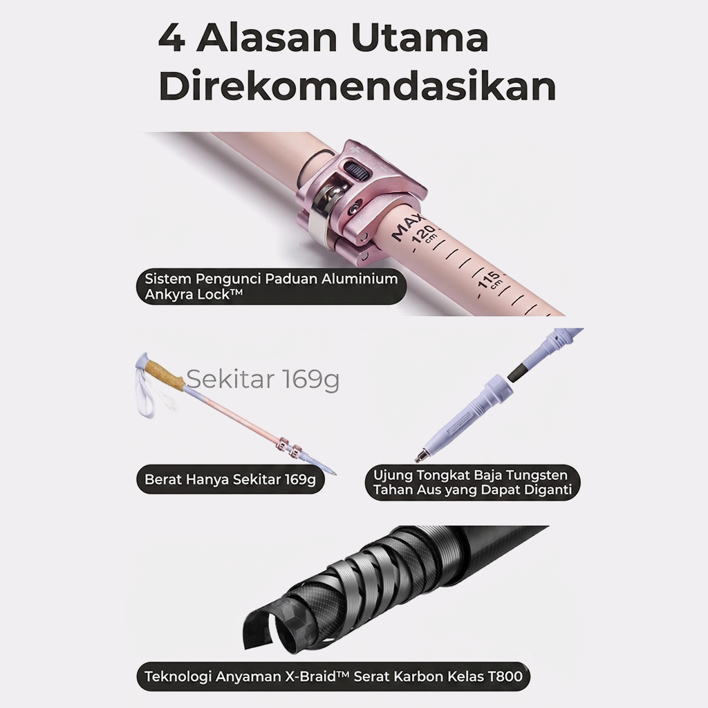 Naturehike Trekking Pole 3EXT 3-Section CNK2550DS015 Carbon Fiber Telescopic Lock Ultralight Ringan 1pcs