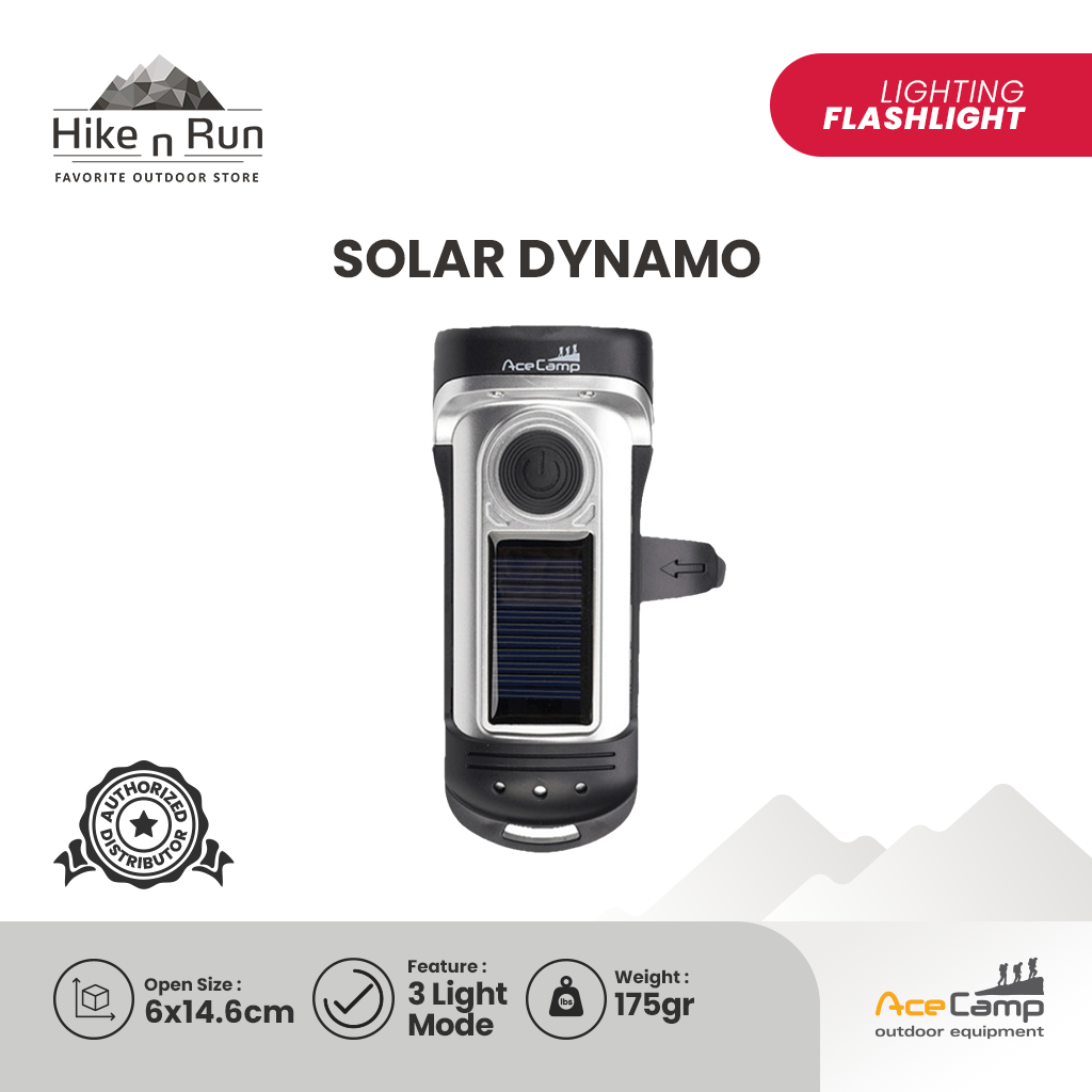 Senter solar mini ACECAMP 1047 solar dynamo flashlight