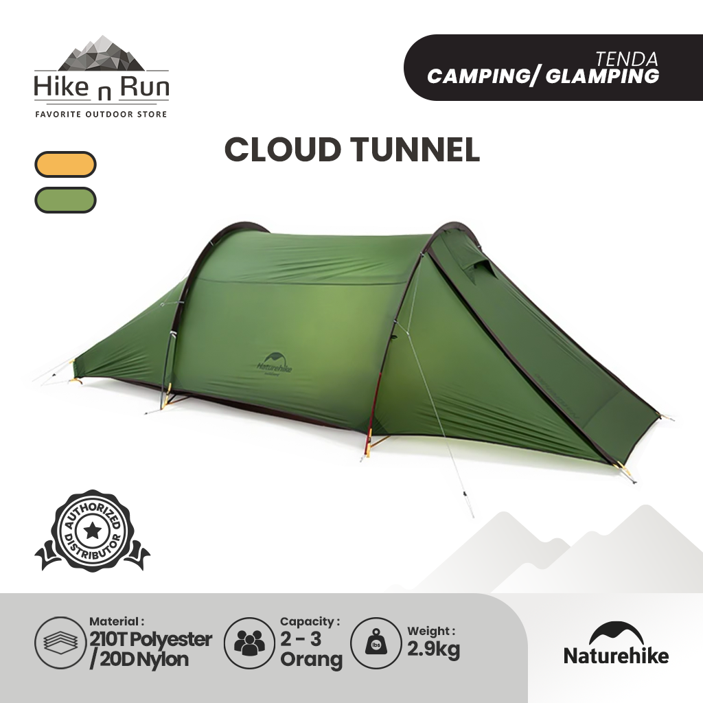 Tenda Camping 2 Orang - Naturehike Cloud Tunnel NH20ZP006 (20D) (210T)