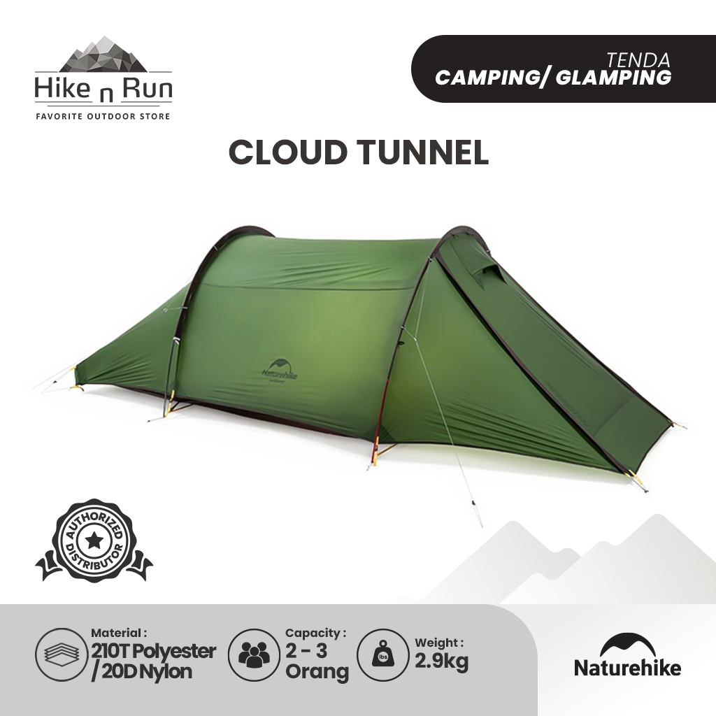 Tenda Camping 2 Orang - Naturehike Cloud Tunnel NH20ZP006 (20D) (210T)