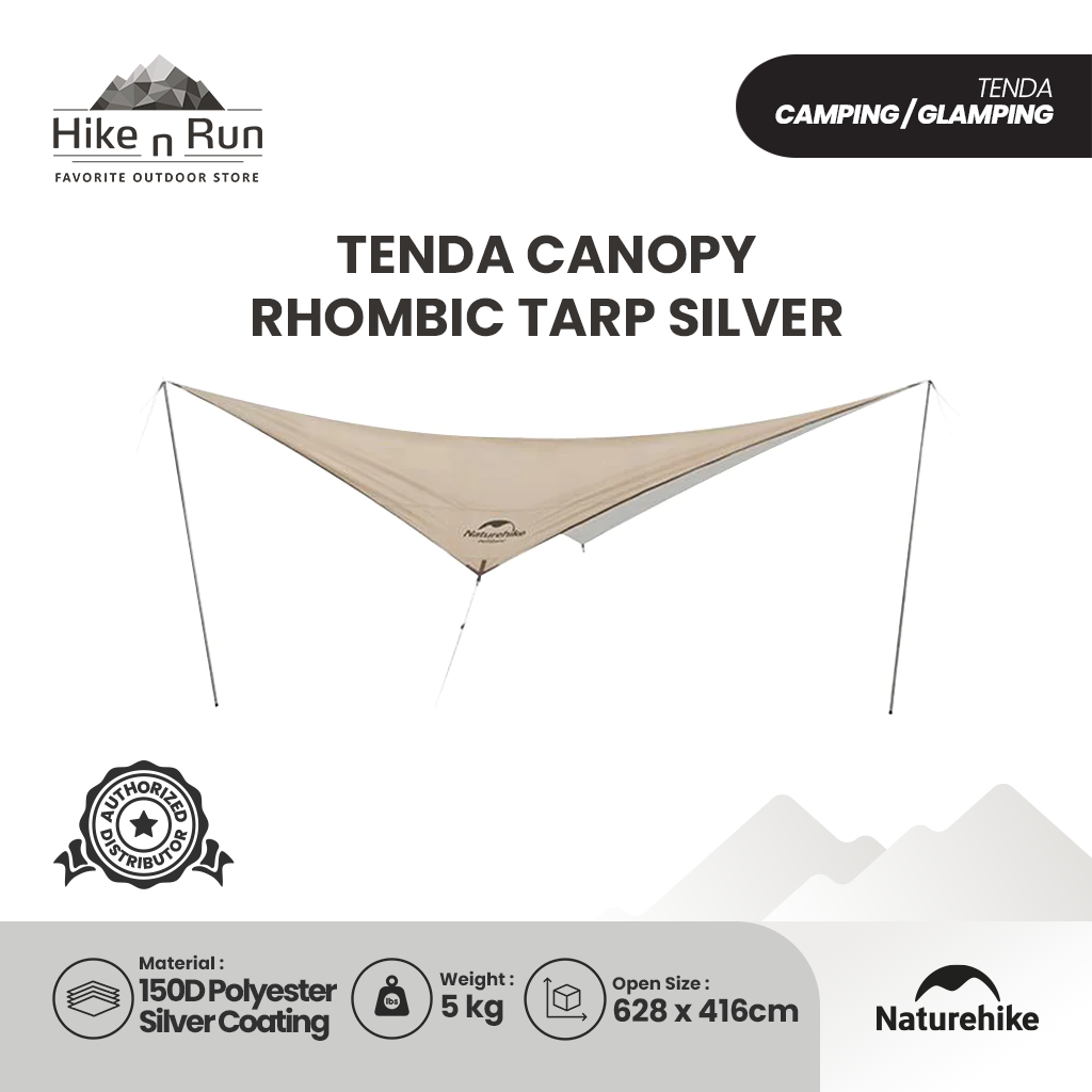 TENDA CANOPY NATUREHIKE CNH22ZP009 RHOMBIC TARP SILVER COATING WITH POLES