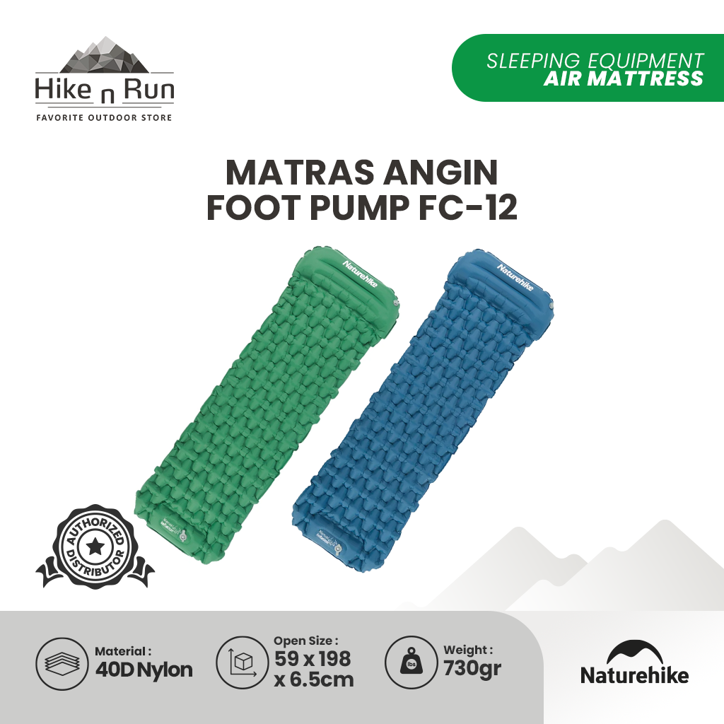 Matras Angin Sleeping Pad Foot Pump FC-12 Naturehike CNK2300DZ0001 Inflatable Camping