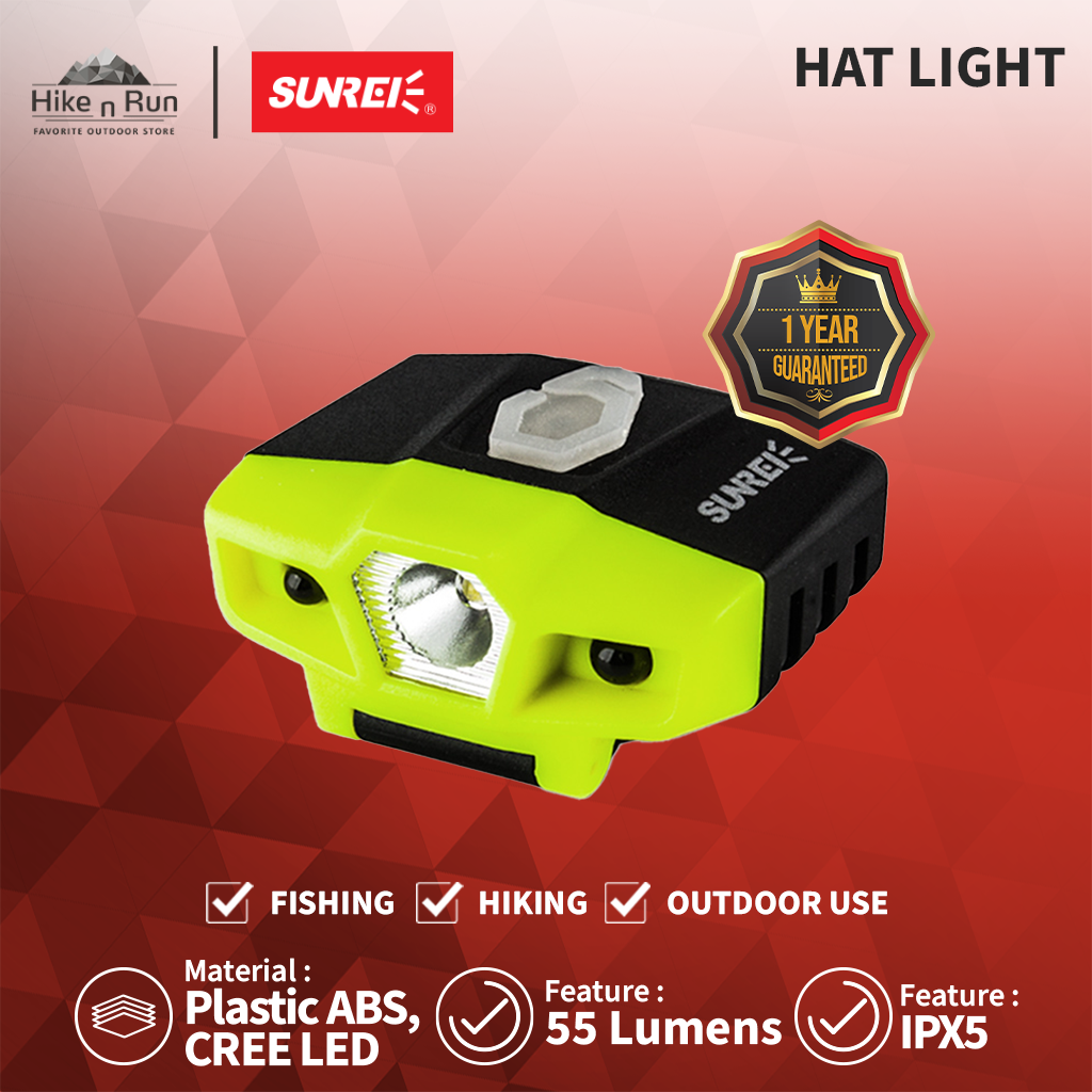 LAMPU SENSOR KEPALA SUNREI HAT LIGHT SENTER KLIP TOPI IPX5