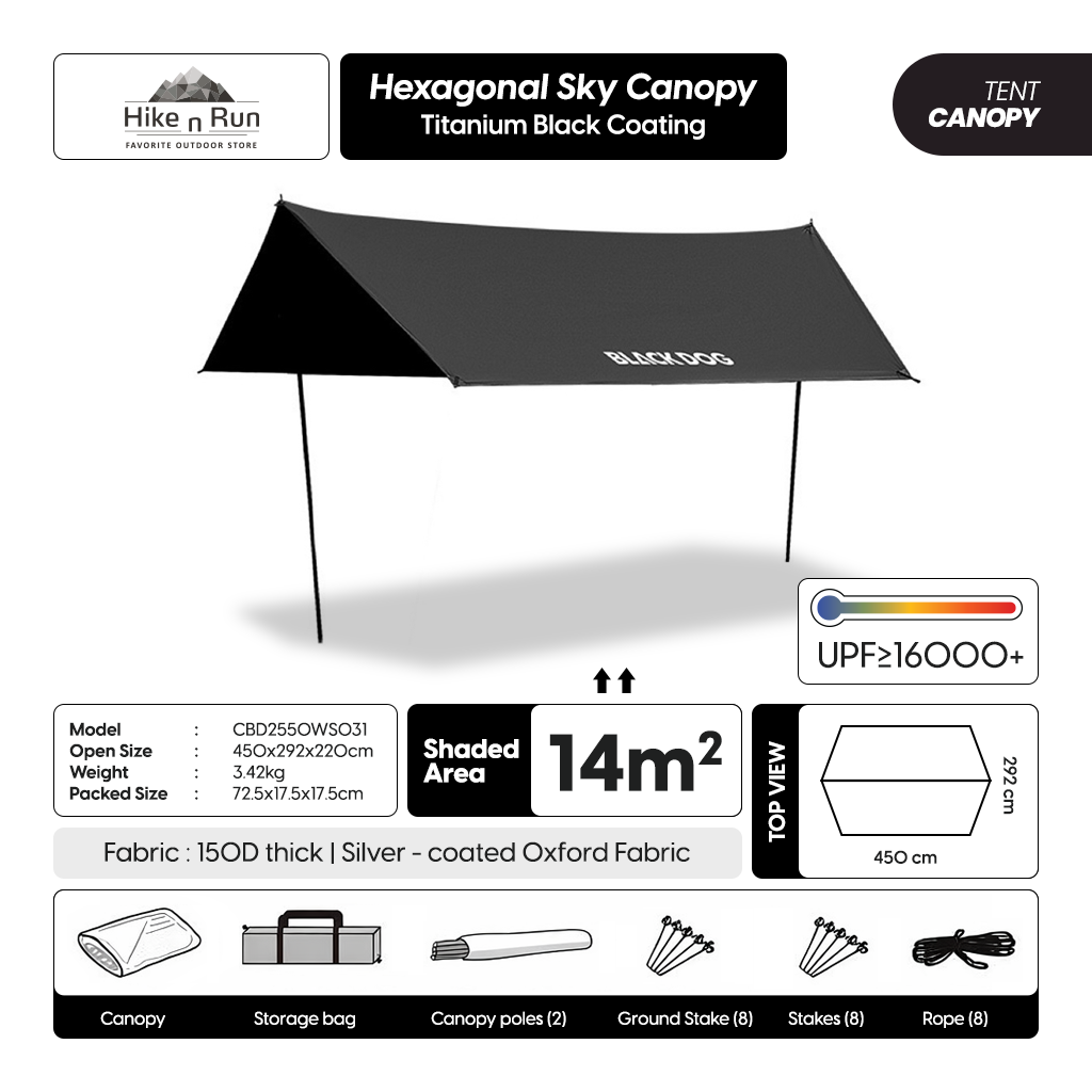 Blackdog Tenda Kanopi Flysheet Camping CBD2550WS031 Suiyun Canopy Tarp Hexagoal With Poles