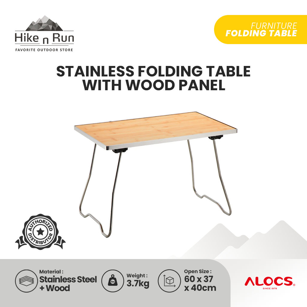 Meja Lipat Alocs KD01BM Stainless Folding Table With Wood Panel