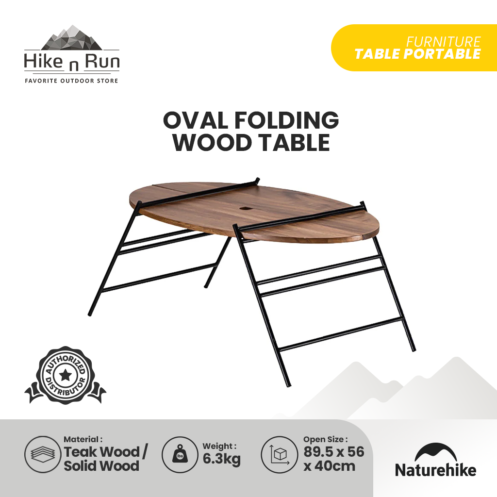 Meja Camping Portable Naturehike NH20JJ018 Oval Folding Wood Table