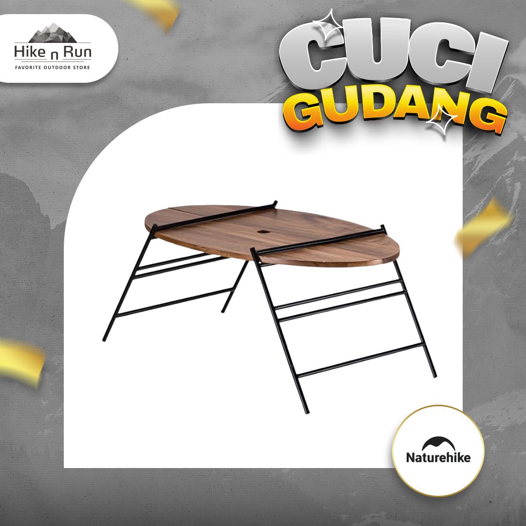 Meja Camping Portable Naturehike NH20JJ018 Oval Folding Wood Table