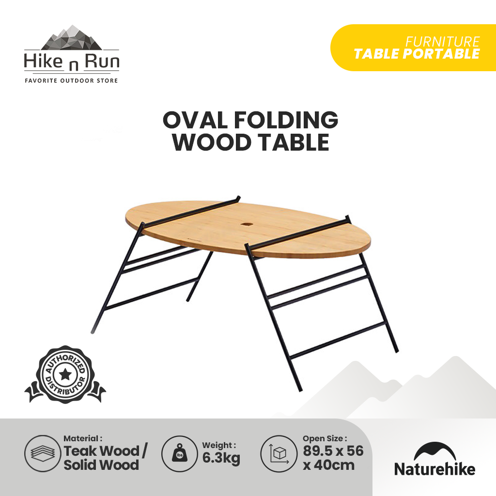 Meja Camping Portable Naturehike NH20JJ018 Oval Folding Wood Table