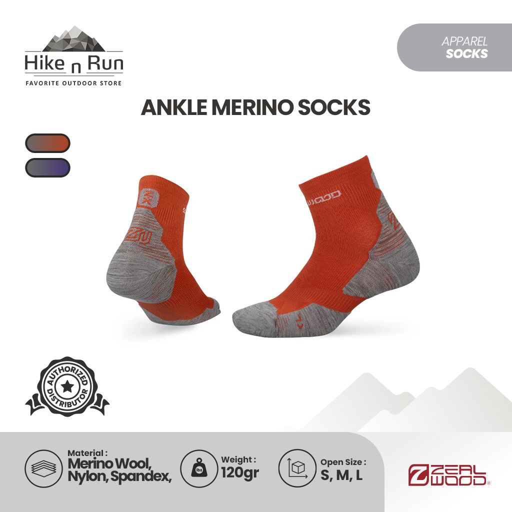 Zealwood R1 Z-Cross Kaos Kaki Trail Run Hiking Ankle Merino Socks